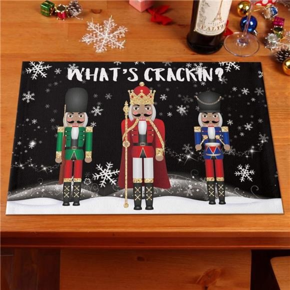 Nutcracker Placemats Christmas Decor Xmas Holiday Black Table Decorations Set 4 - Picture 3 of 6